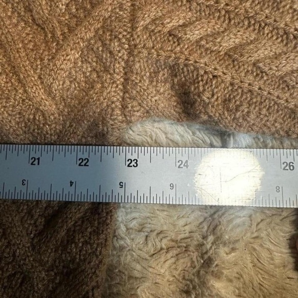 Iris & Ink Camel Brown Cable Knit Turtleneck Sweater Elbow Sleeve - Picture 6 of 9